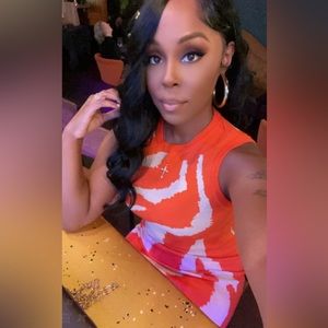 Orange abstract midi dress